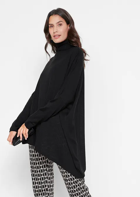 Maglione-poncho a collo alto dal taglio asimmetrico, bonprix