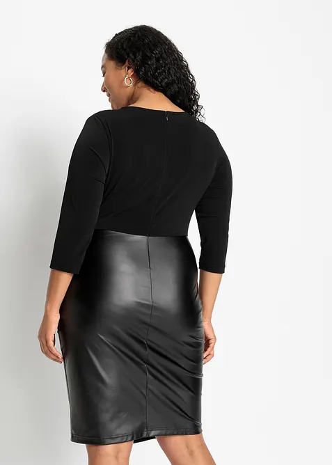 Abito in similpelle con corpino in jersey, bonprix