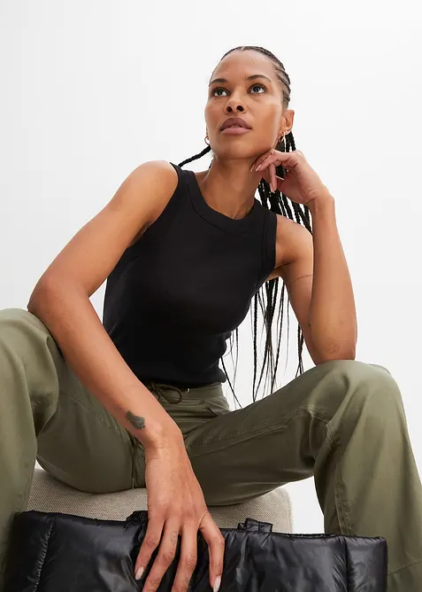 Top a coste in puro cotone biologico, bonprix