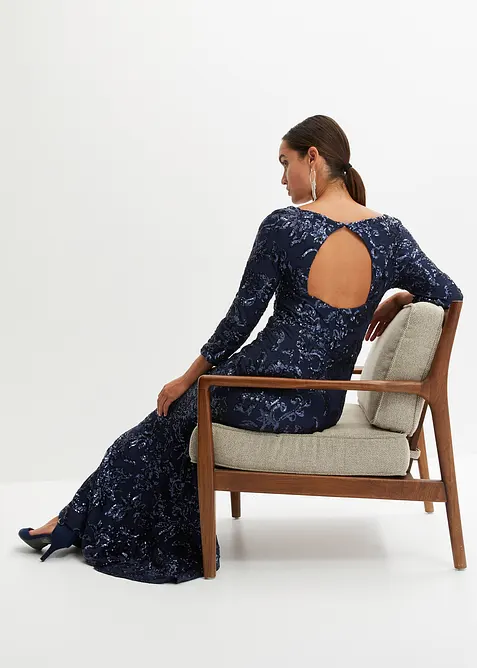 Abito con paillettes e scollatura sulla schiena, bonprix