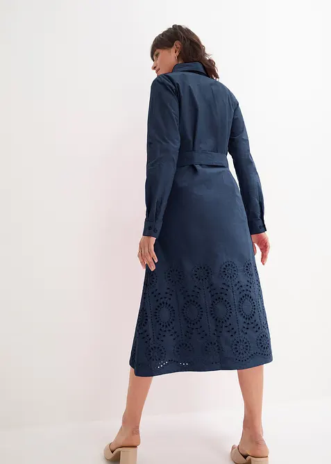 Abito chemisier con ricamo traforato, bonprix