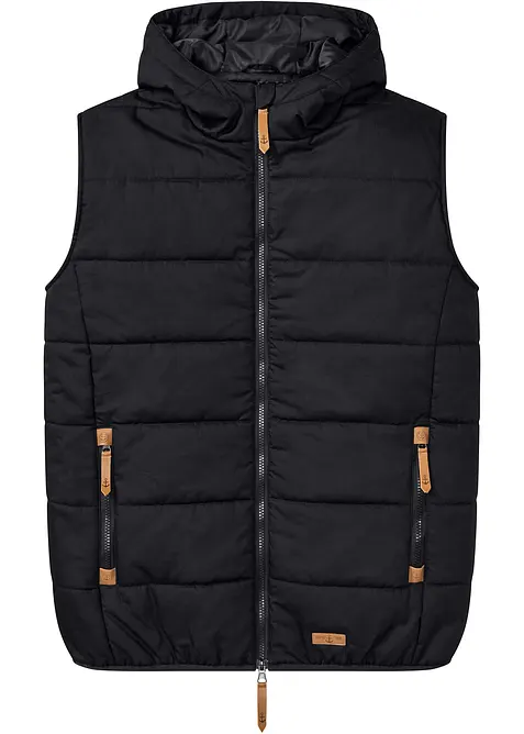 Gilet trapuntato con cappuccio e dettagli in similpelle, bonprix