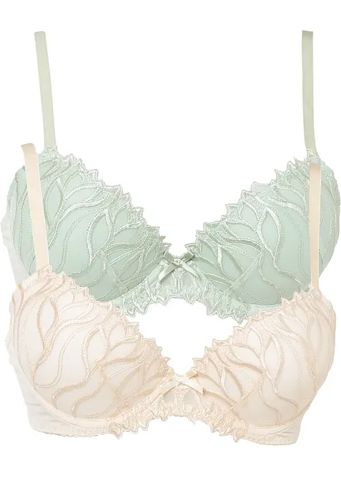 Reggiseno con coppe preformate e ricamo delicato (pacco da 2), bonprix