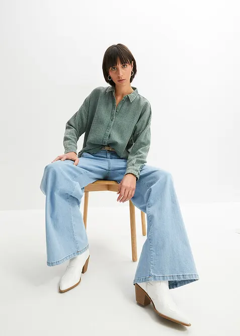 Camicia larga in mussola effetto used, bonprix