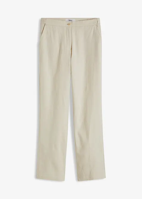Pantaloni in misto lino e viscosa,  vita alta, bonprix