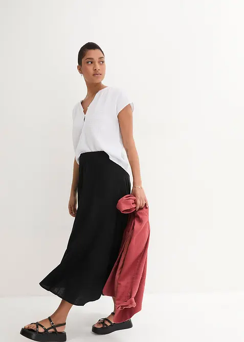 Gonna midi in misto lino, bonprix