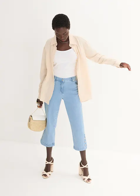 Jeans capri, a vita media, bonprix