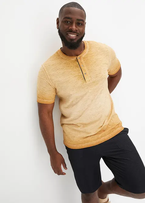 Maglia serafino a maniche corte  in puro cotone biologico effetto lavato, bonprix