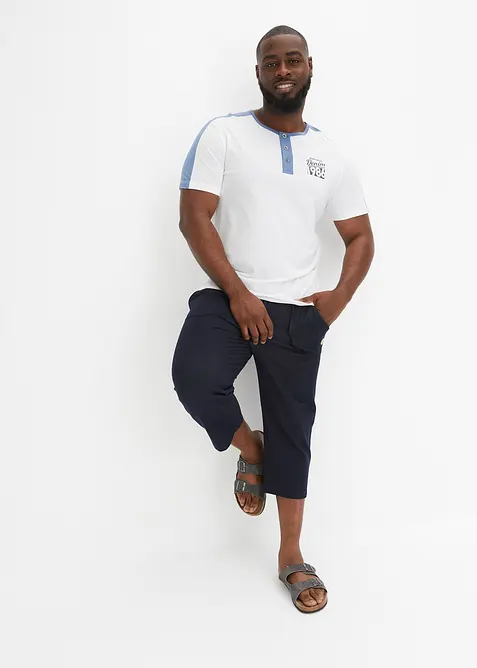 Pinocchietti in felpa effetto denim con cinta comoda, bonprix