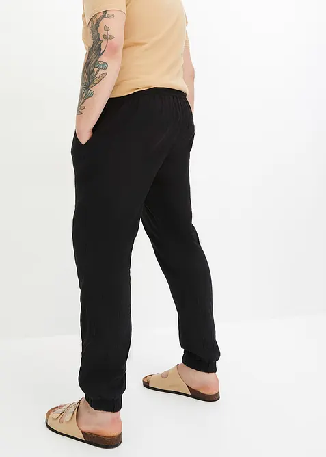 Pantaloni in mussola di puro cotone con elastico in vita regular fit, tapered, bonprix