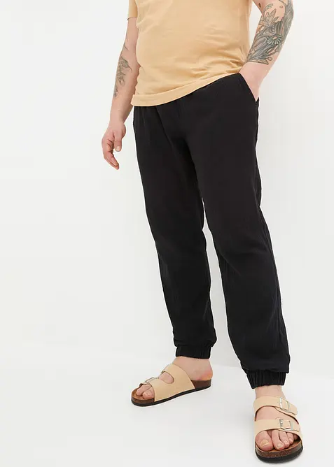 Pantaloni in mussola di puro cotone con elastico in vita regular fit, tapered, bonprix
