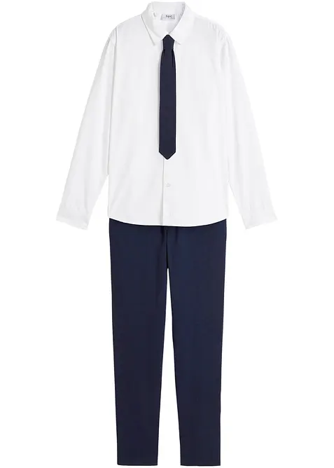 Pantaloni chino, camicia a maniche lunghe e cravatta (set 3 pezzi), bonprix