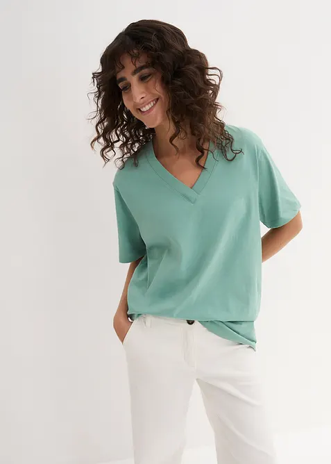 Maglia lunga e larga con scollo a V e maniche corte (pacco da 5), bonprix