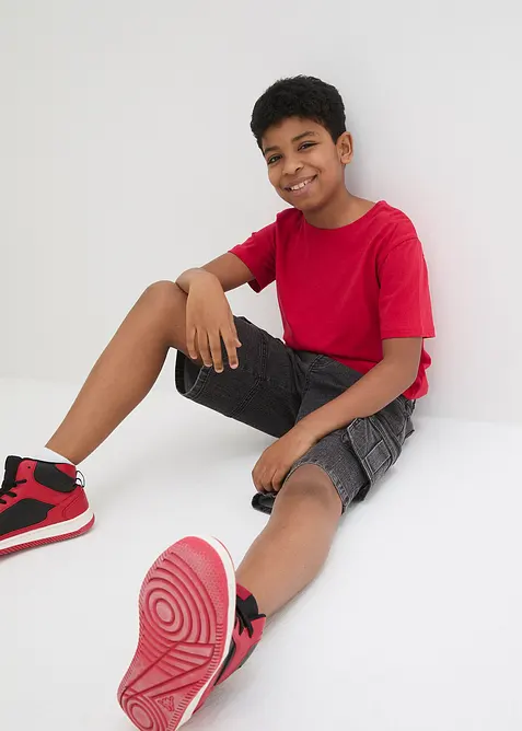 Bermuda cargo in jeans con vita regolabile, loose fit, bonprix