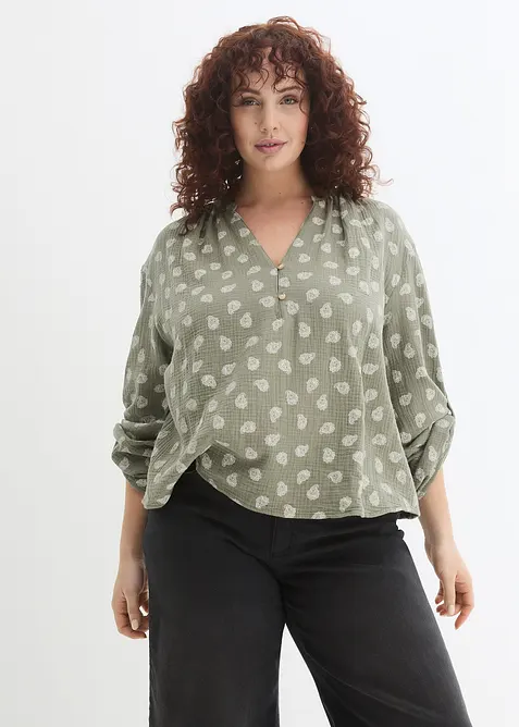Blusa oversize in mussola fantasia, bonprix