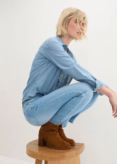 Jeans elasticizzati cropped con spacchetti, bonprix