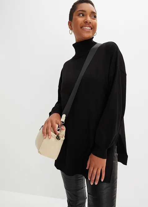 Maglione lungo a collo alto in misto viscosa, bonprix