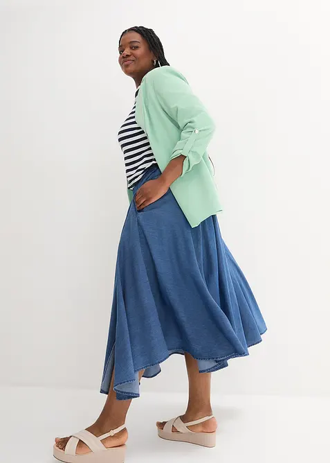 Gonna di jeans con elastico in vita, high waist, bonprix