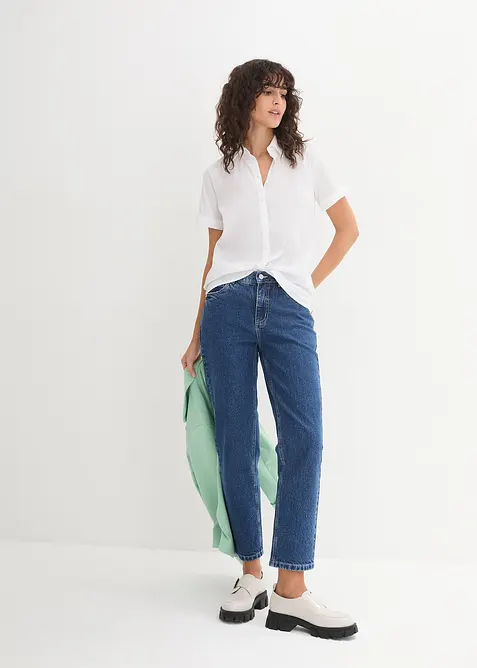 Camicetta elasticizzata a maniche corte in misto cotone, bonprix