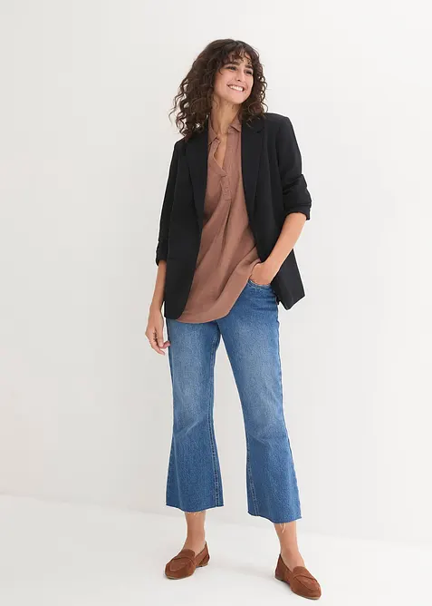 Blusa in misto lino con maniche a 3/4, bonprix