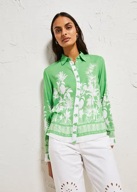 Camicetta in satin fluente con fondo asimmetrico, bonprix