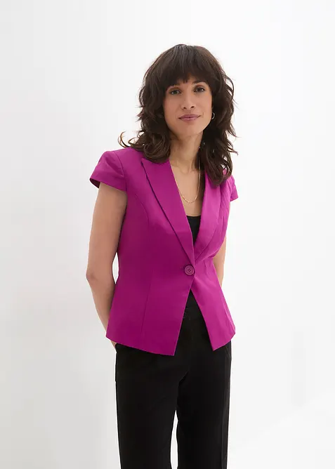 Blazer a maniche corte in satin di cotone, bonprix