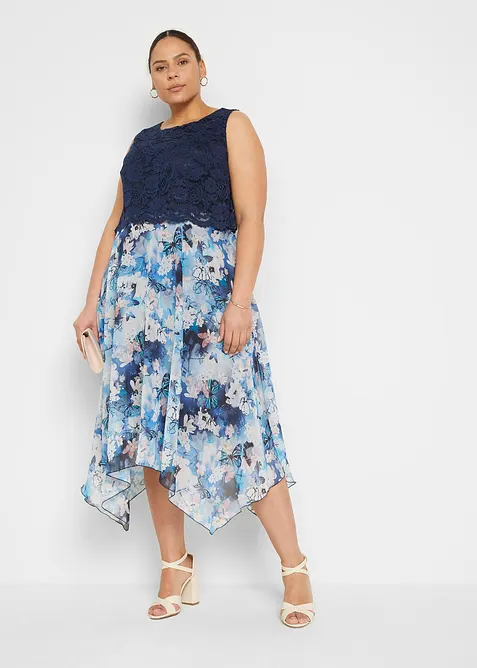 Abito in chiffon con pizzo fine, bonprix