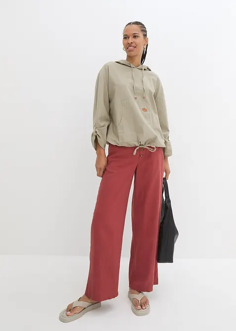 Blusa in misto lino con cappuccio, bonprix