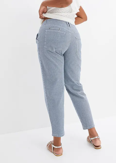 Jeans barrel shape a righe, vita media, bonprix
