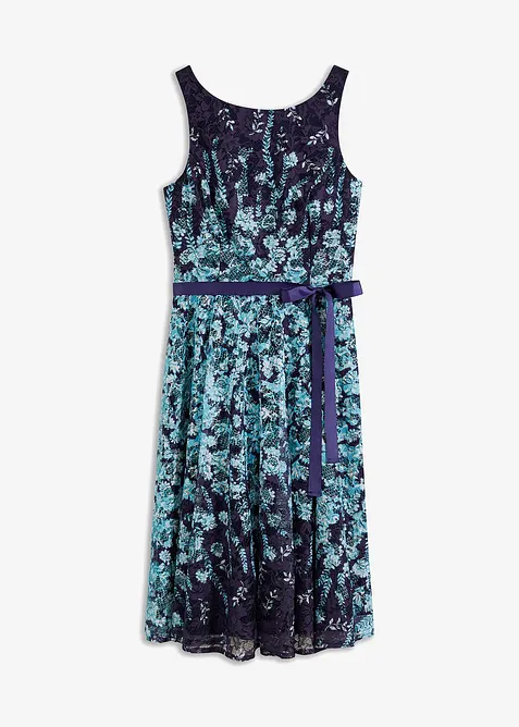 Abito in pizzo con cintura in satin da annodare, bonprix