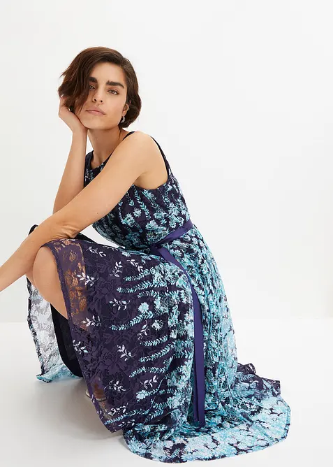 Abito in pizzo con cintura in satin da annodare, bonprix