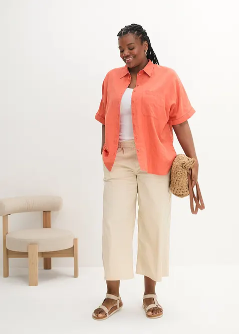 Camicetta oversize in misto lino con mezze maniche, bonprix