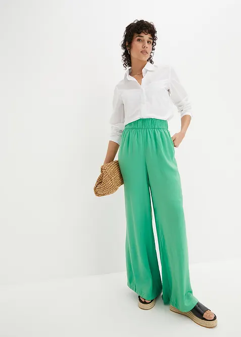 Pantaloni a palazzo fluenti con cinta comoda a vita alta, bonprix