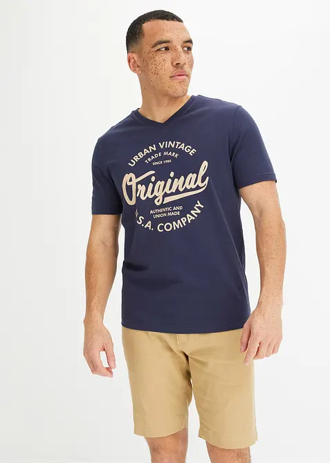 T-shirt con scollo a V in puro cotone, bonprix