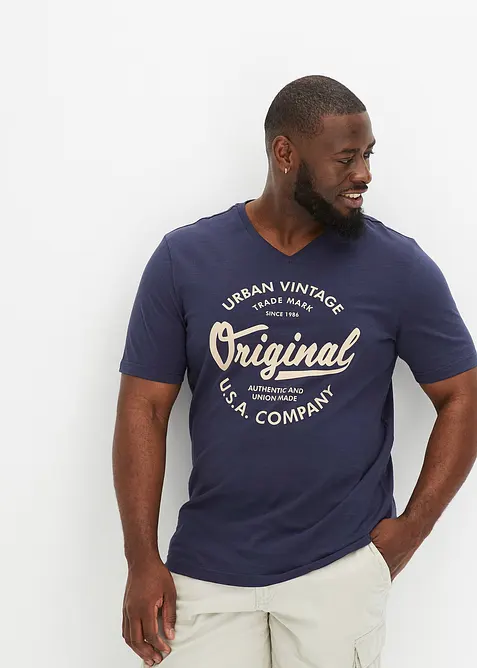 T-shirt con scollo a V in puro cotone, bonprix