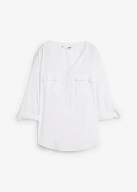 Blusa a maniche lunghe con scollo a V in viscosa fluente, bonprix