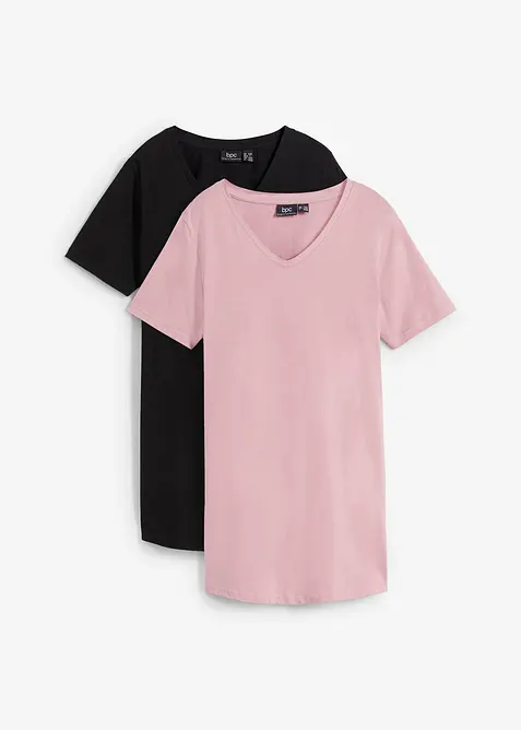 T-shirt lunga con scollo a V (pacco da 2), bonprix