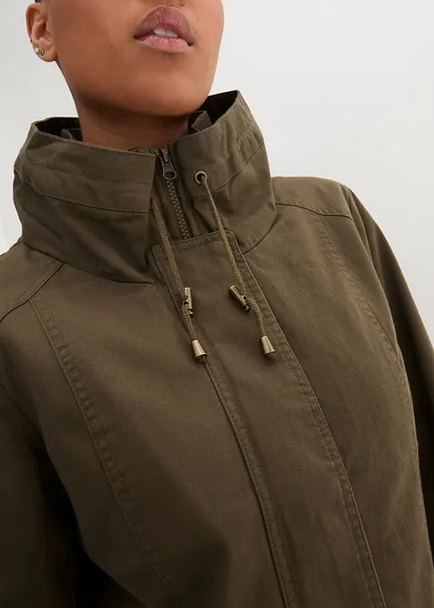 Parka corto in cotone a collo alto con coulisse, bonprix