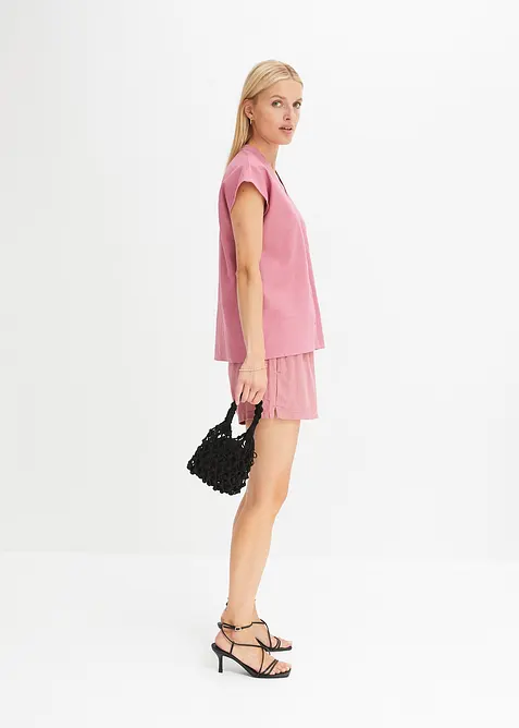 Camicetta vaporosa a maniche corte in misto lino, bonprix