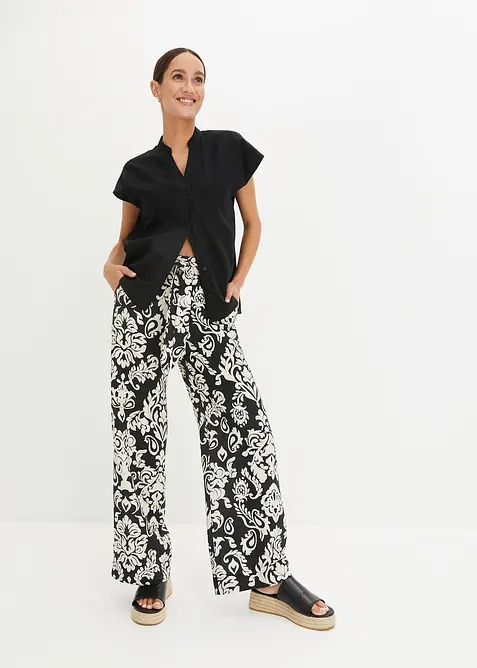 Camicetta vaporosa a maniche corte in misto lino, bonprix