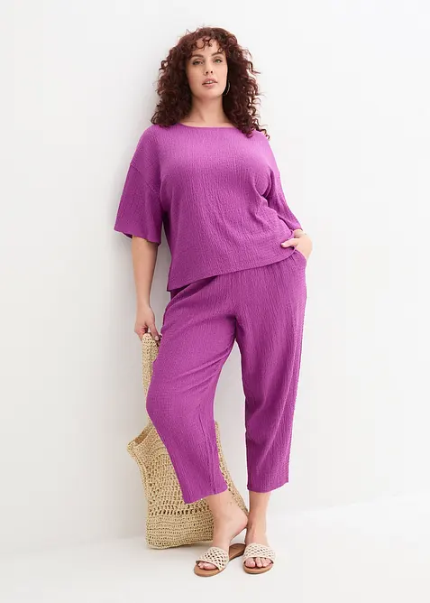 Pantaloni larghi in jersey operato, bonprix