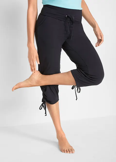 Pantaloni capri in misto viscosa con arricciatura, bonprix