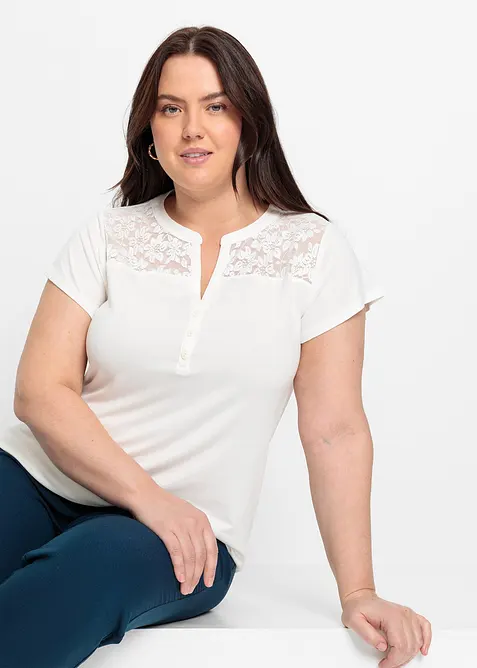 Maglia serafino in misto viscosa, bonprix