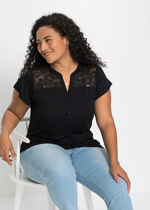 Maglia serafino in misto viscosa, bonprix