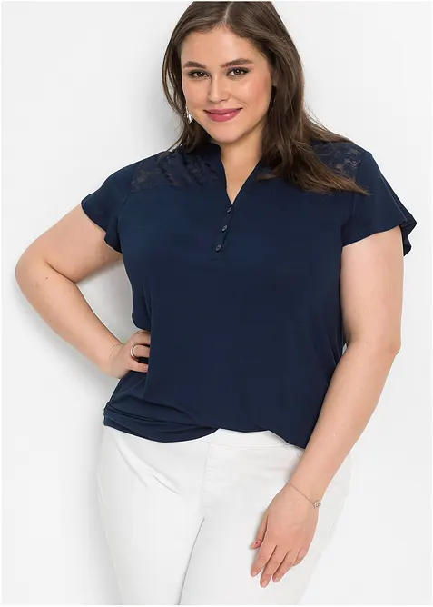 Maglia serafino in misto viscosa, bonprix