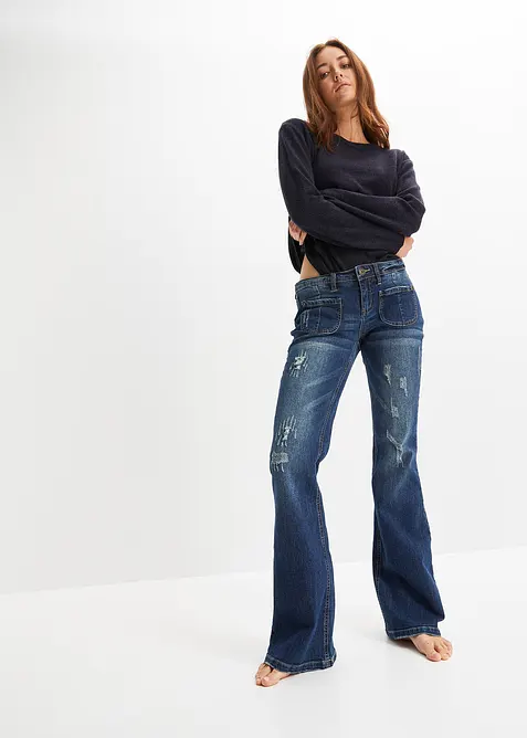 Jeans flared elasticizzati, vita bassa, bonprix