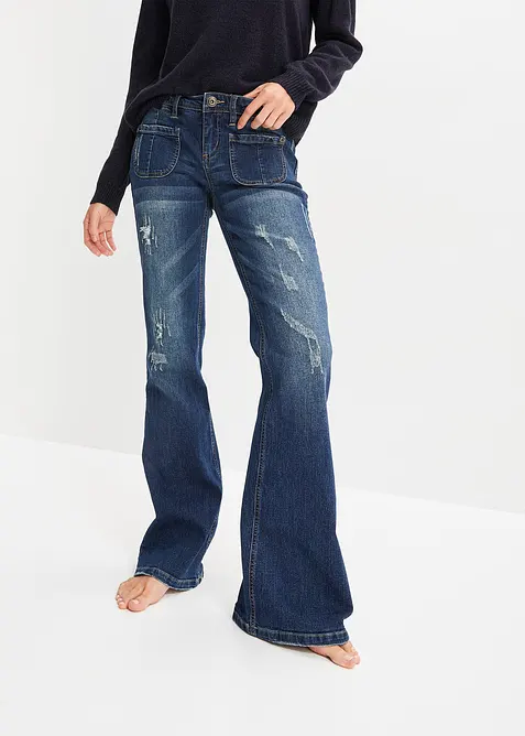 Jeans flared elasticizzati, vita bassa, bonprix
