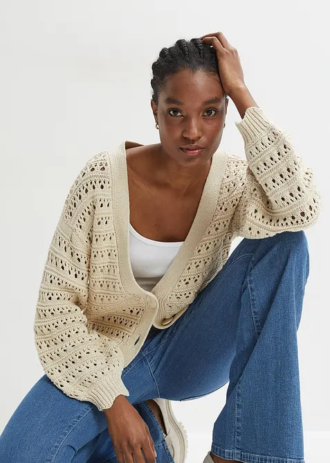 Cardigan traforato in puro cotone, bonprix