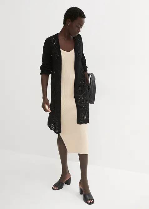 Cardigan lungo traforato, bonprix