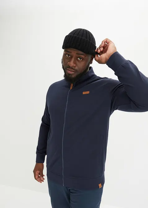 Felpa con zip con collo dritto e dettagli in similpelle, bonprix